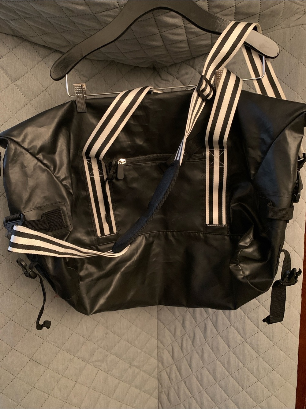 #23 Adidas Black Travel Tote with Black & White Striped Handles